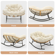 Load image into Gallery viewer, Easyego Oversized Papasan Rocking Chair Indoor Outdoor Use, Comfortable Wicker Rocker with Cozy Thicken Cushion for Deck, Balcony, Poolside, Lawn, Bedroom, Living Room, Cream White
