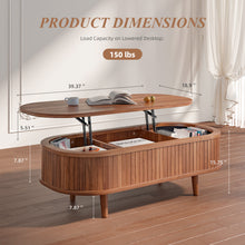Load image into Gallery viewer, Easyego Wood Lift Top Coffee Table with Fluted Design, 40" Modern Oval Coffee Table with Hidden Storage，Pop Up Center Table for Living Room or Home Office, Walnut
