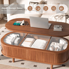 Load image into Gallery viewer, Easyego Wood Lift Top Coffee Table with Fluted Design, 40" Modern Oval Coffee Table with Hidden Storage，Pop Up Center Table for Living Room or Home Office, Walnut
