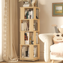 Load image into Gallery viewer, 4 Tier Solid Wood Rotating Bookshelf Tower on Wheels, 360° Upgrade Spinning Book Shelf, Revolving Bookcase Organizer, Swivel Bookshelves for Small Spaces, Corner, Bedroom, Kids Room, Office (Natural)
