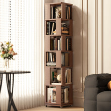 Load image into Gallery viewer, Easyego 6-Tier Wood Rotating Bookshelf with Wheels and 360° Swivel, Narrow Rotating Storage Bookcase Tower for Children and Adults, Spinning Bookshelf for bedrooms, and Living Rooms, Walnut

