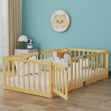 Load image into Gallery viewer, Twin Size Floor Bed for Kids Wooden Toddler Floor Bed Frame Safe Comfortable Baby Floor Bed for Children（White, Black, Natural），40.9&quot;*77.5&quot;
