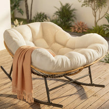 Load image into Gallery viewer, Easyego Oversized Papasan Rocking Chair Indoor Outdoor Use, Comfortable Wicker Rocker with Cozy Thicken Cushion for Deck, Balcony, Poolside, Lawn, Bedroom, Living Room, Cream White
